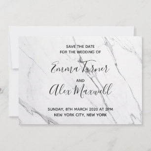 Wedding Save the date   Modern White Marble Script