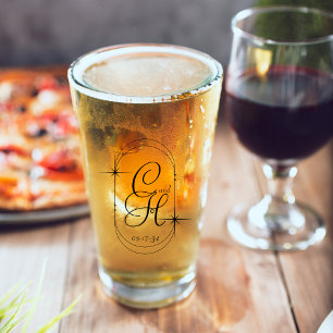 Wedding Save the Date Monogram Boho Script Black  Glass