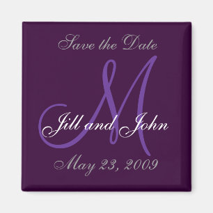 Wedding Save the Date Monogram Purple Magnet