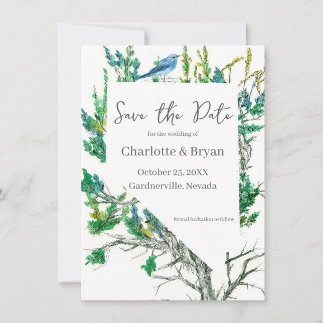 Wedding Save the Date Nevada Bluebird Sagebrush  (Front)