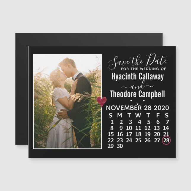 Wedding Save the Date November 2020 Calendar Photo Magnetic Invitation (Front/Back)