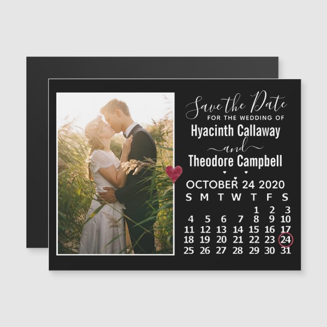 Wedding Save the Date October 2020 Calendar Photo Magnetic Invitation (Front/Back)