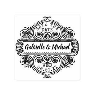 Wedding Save the Date Ornate Vintage Frame Custom Rubber Stamp