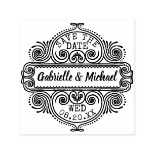 Wedding Save the Date Ornate Vintage Frame Custom Self-inking Stamp