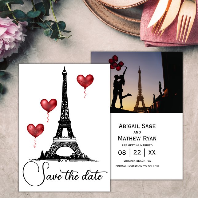 Wedding Save the Date Paris Eiffel Tower, Balloons Invitation (Creator Uploaded)