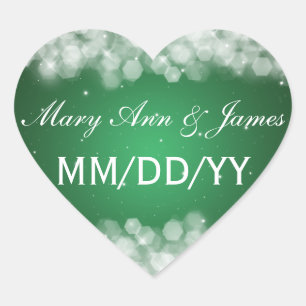 Wedding Save The Date Party Sparkle Emerald Green Heart Sticker