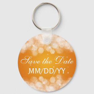 Wedding Save The Date Party Sparkle Orange Key Ring