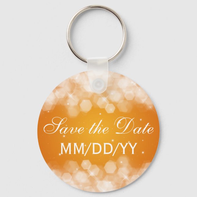 Wedding Save The Date Party Sparkle Orange Key Ring (Front)