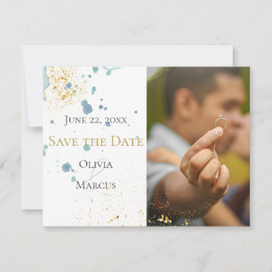 WEDDING     Save the Date PHOTO Blue Splatters