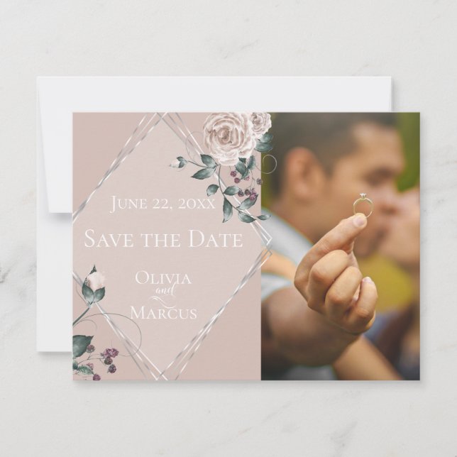 WEDDING  |  Save the Date PHOTO Dusty Pink Floral (Front)