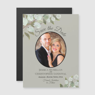 Wedding Save the Date Photo & Greenery Sage Magnetic Invitation