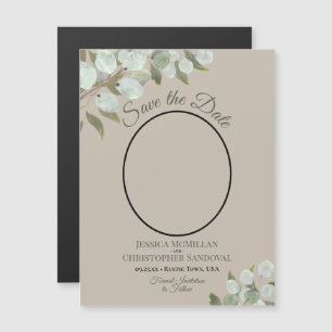Wedding Save the Date Photo & Greenery Taupe Magnetic Invitation