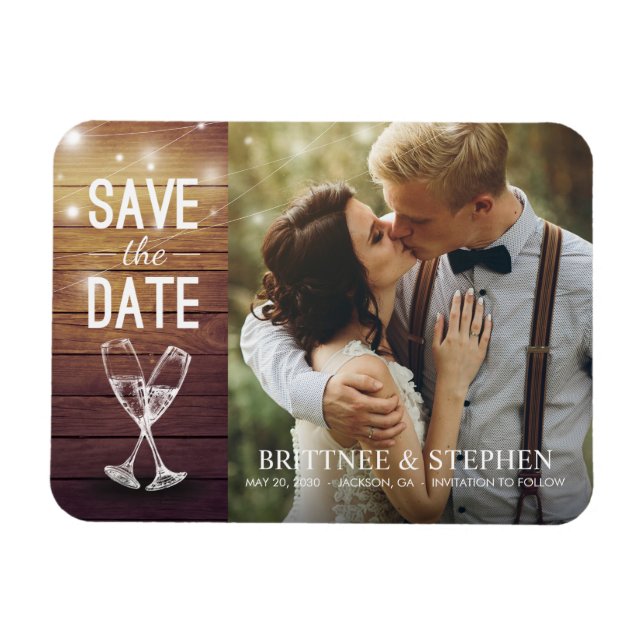 Wedding Save The Date Photo Magnet Champagne Glass (Horizontal)
