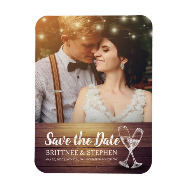 Wedding Save The Date Photo Magnet Champagne Glass (Vertical)