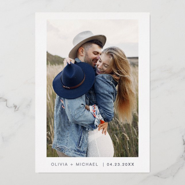 Wedding Save the Date Photo Minimalist Silver (Front)