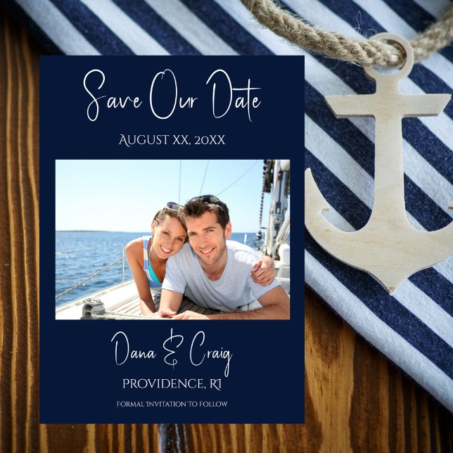 Wedding Save The Date Photo Nautical Navy Invitation (Wedding Save The Date Photo Nautical Navy Invitation)