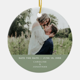 Wedding Save the Date Photo Simple Minimal Green Ceramic Tree Decoration