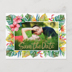 Wedding Save The Date   Photo with Tropical Border Postcard