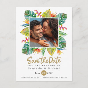 Wedding Save The Date Photo with Tropical Border Postcard