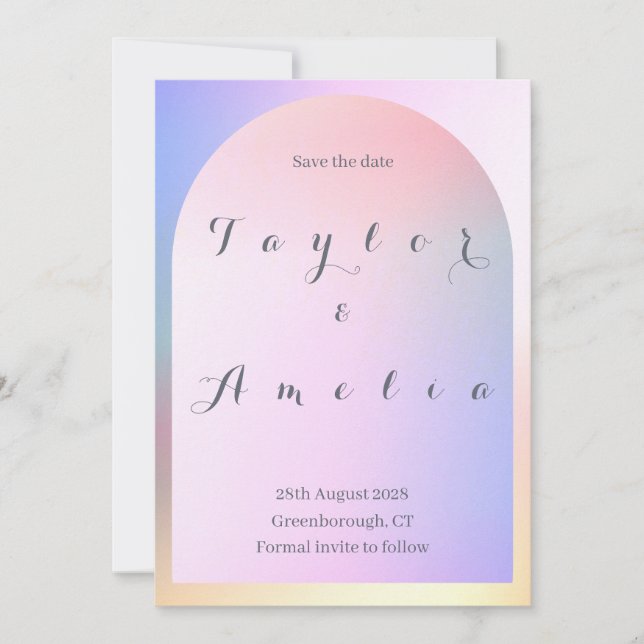 Wedding Save the Date Pink Lilac Ombre Arch (Front)