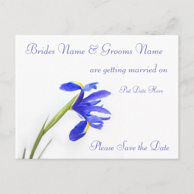 Wedding Save The Date Postcard -purple iris flower (Front)