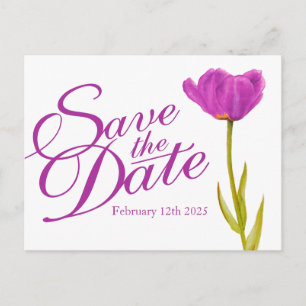 Wedding Save the Date Postcard purple tulip art