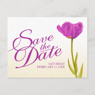 Wedding Save the Date Postcard purple tulip art