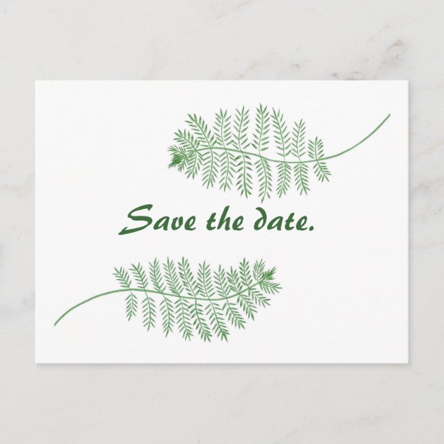 Wedding Save the date postcards, green ferns Announcement Postcard (Front)