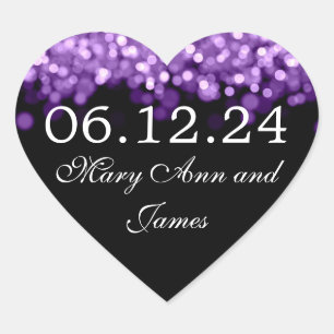 Wedding Save The Date  Purple Lights Heart Sticker