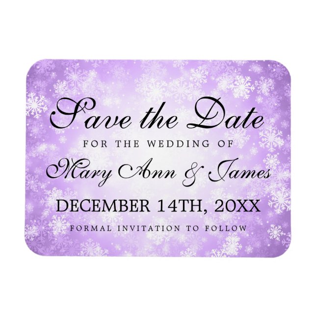 Wedding Save The Date Purple Winter Wonderland Magnet (Horizontal)