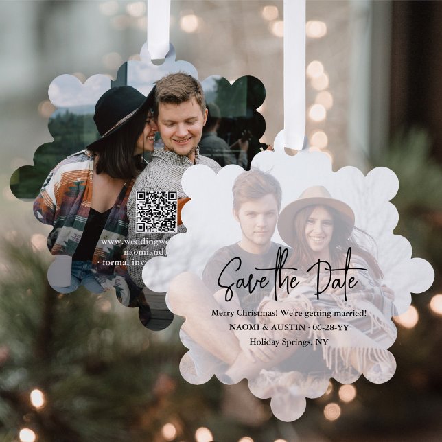 Wedding Save the Date QR & Photo Unique Christmas Tree Decoration Card (Creator Uploaded)