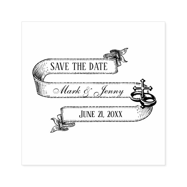 Wedding Save the Date Religious Cross Rubber Stamp (Imprint)