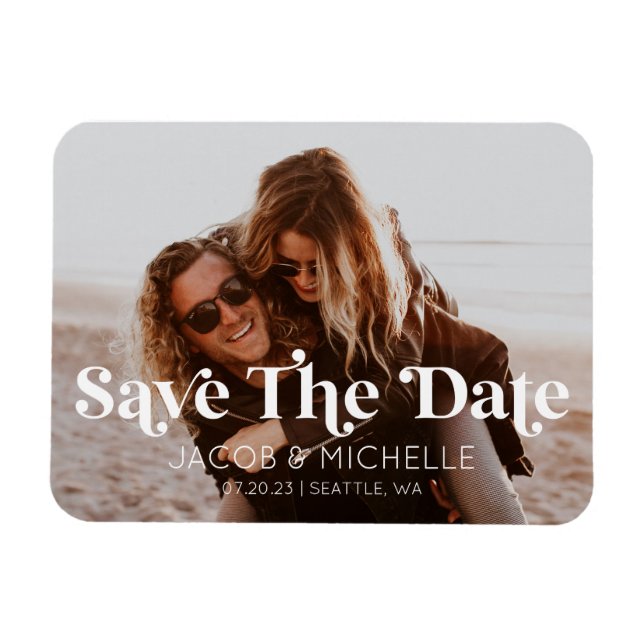 Wedding Save The Date Retro Minimal Picture Photo Magnet (Horizontal)