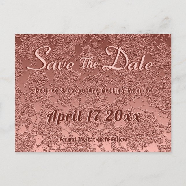 Wedding Save The Date Rose Gold Elegant Announcement Postcard (Front)