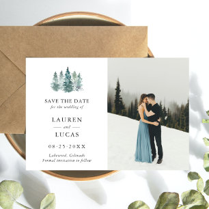 Wedding Save the Date Rustic Pine Trees PHOTO