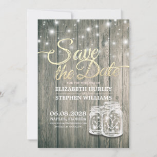 Wedding Save The Date Rustic Wood Mason Jar Lights