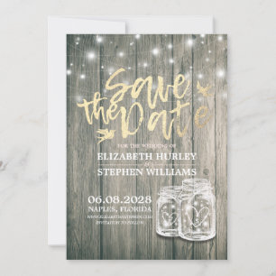 Wedding Save The Date Rustic Wood Mason Jar Lights