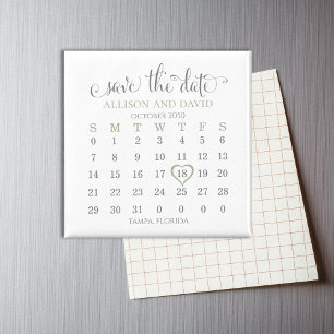 Wedding Save the Date Sage 5 Rows Green Calendar Magnet
