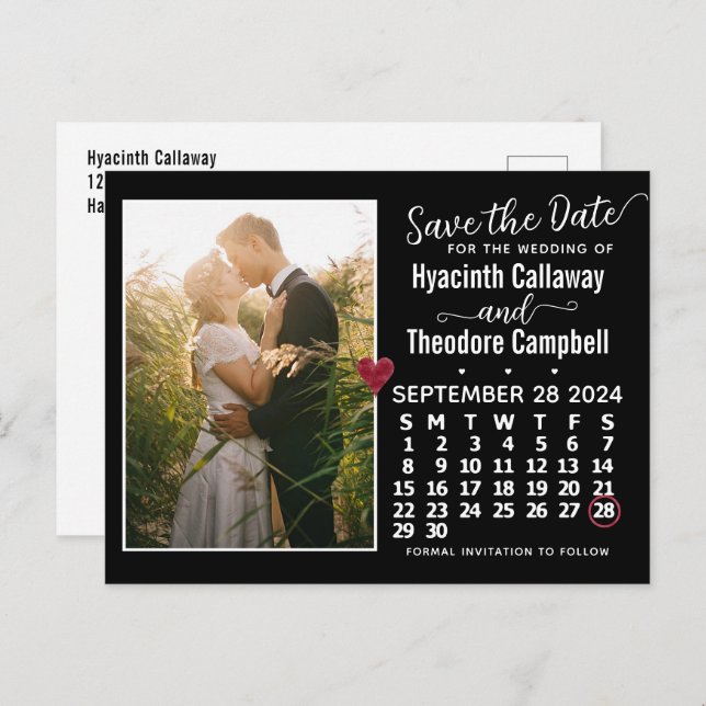 Wedding Save the Date September 2024 Calendar Pic Invitation Postcard (Front/Back)