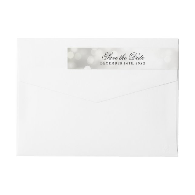 Wedding Save The Date Silver Glitter Lights Wrap Around Label (Back)