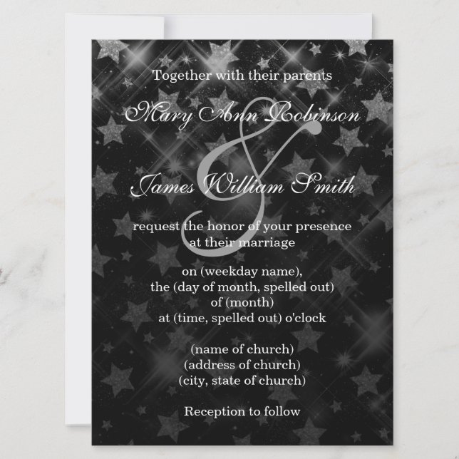 Wedding Save The Date Silver Glitter Stars (Front)