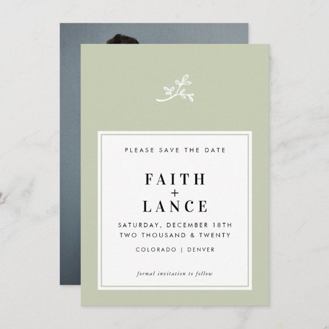 WEDDING SAVE THE DATE simple cute twig sage green Invitation (Front/Back)
