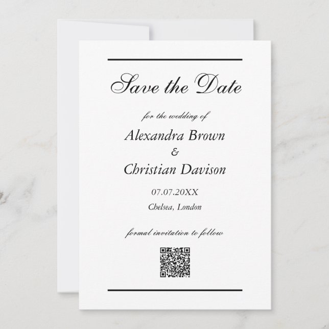 Wedding Save The Date Simple QR Code & Photo Back Invitation (Front)