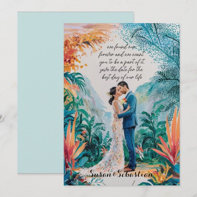 wedding save the date simple watercolor couple  invitation (Front/Back)