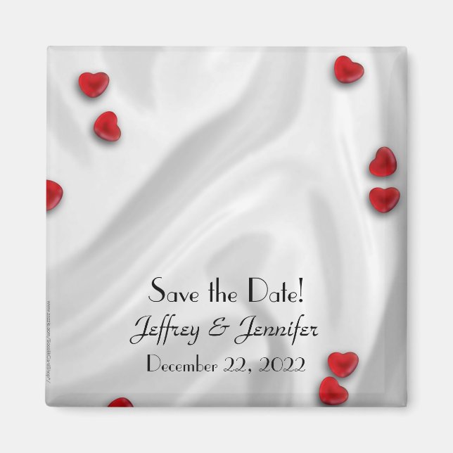 Wedding Save the Date Small Red Hearts Magnet (Front)
