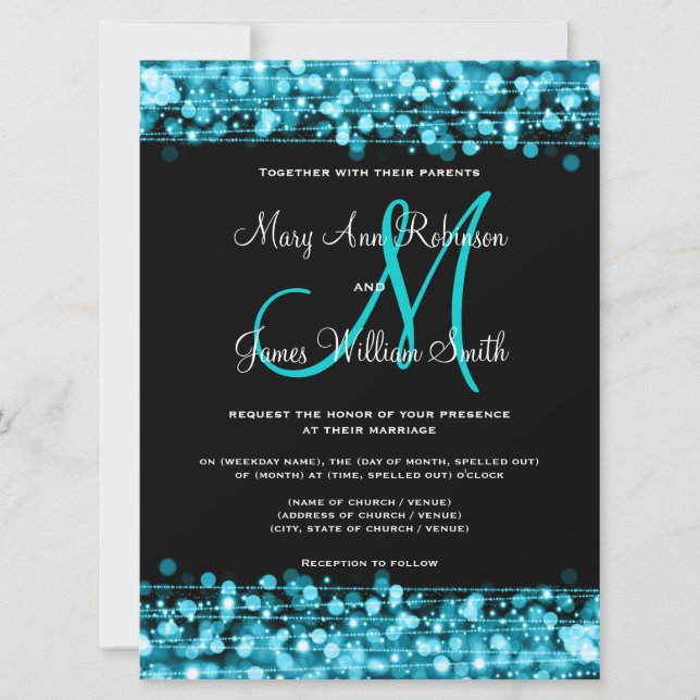 Wedding Save The Date Sparkles Turquoise (Front)