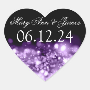 Wedding Save The Date Sparkling Lights Purple Heart Sticker
