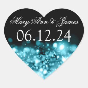 Wedding Save The Date Sparkling Lights Turquoise Heart Sticker