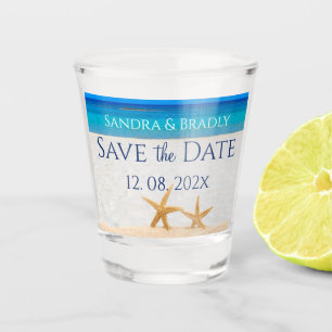 Wedding Save the Date, Starfish on Ocean beach Shot Glass