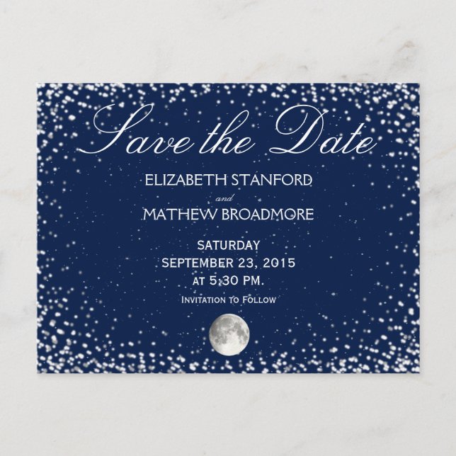 Wedding Save the Date | Starry Night Moon Postcard (Front)